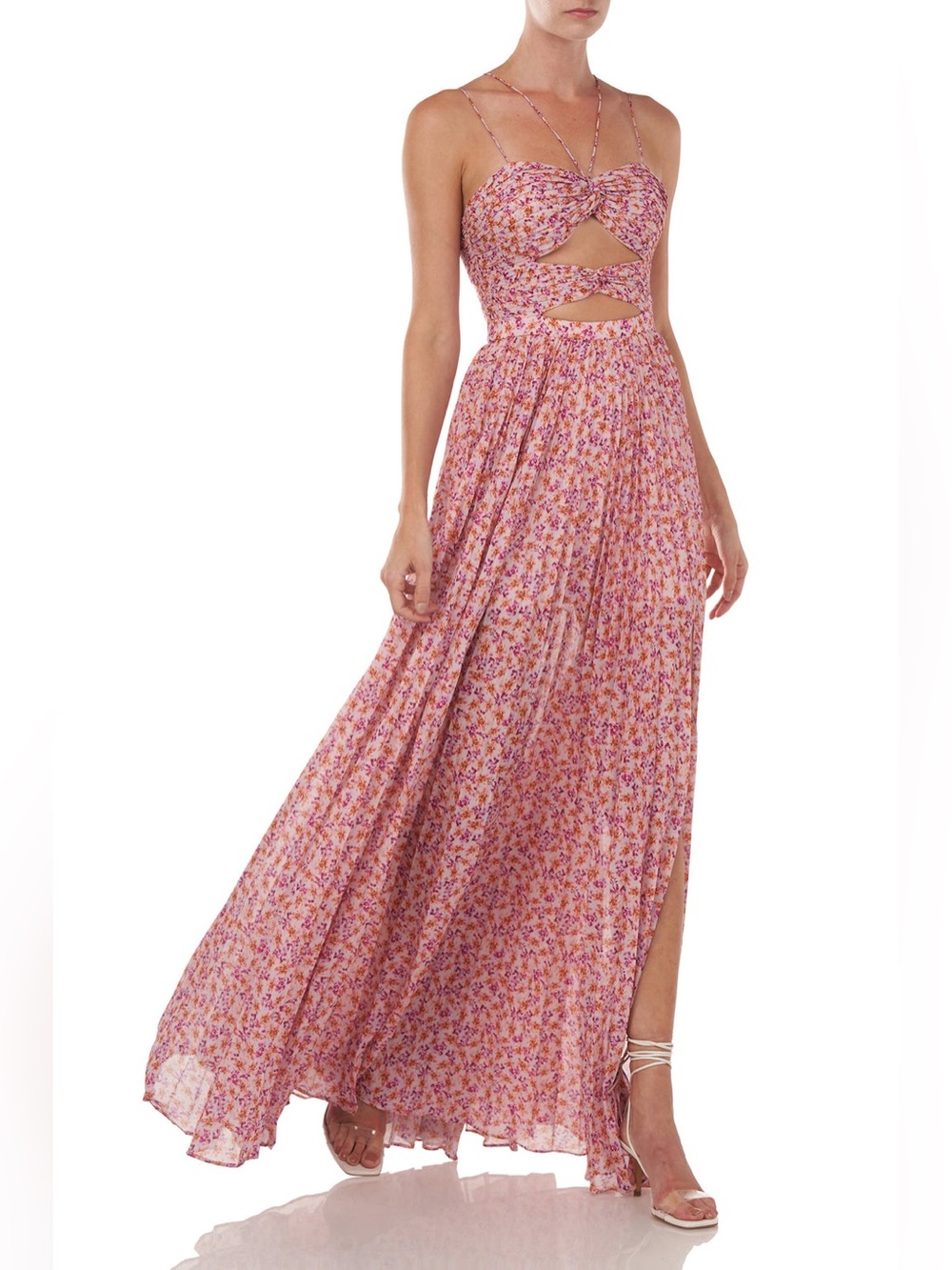 Amur Lana Floral Print Cutout Bodice Maxi Dress In Rose